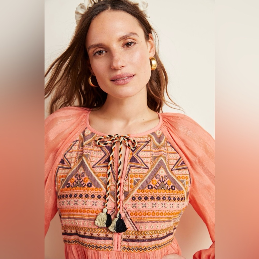 Anthropologie Norah Tiered Embroidered Mini Dress - Size XS - Picture 3 of 7